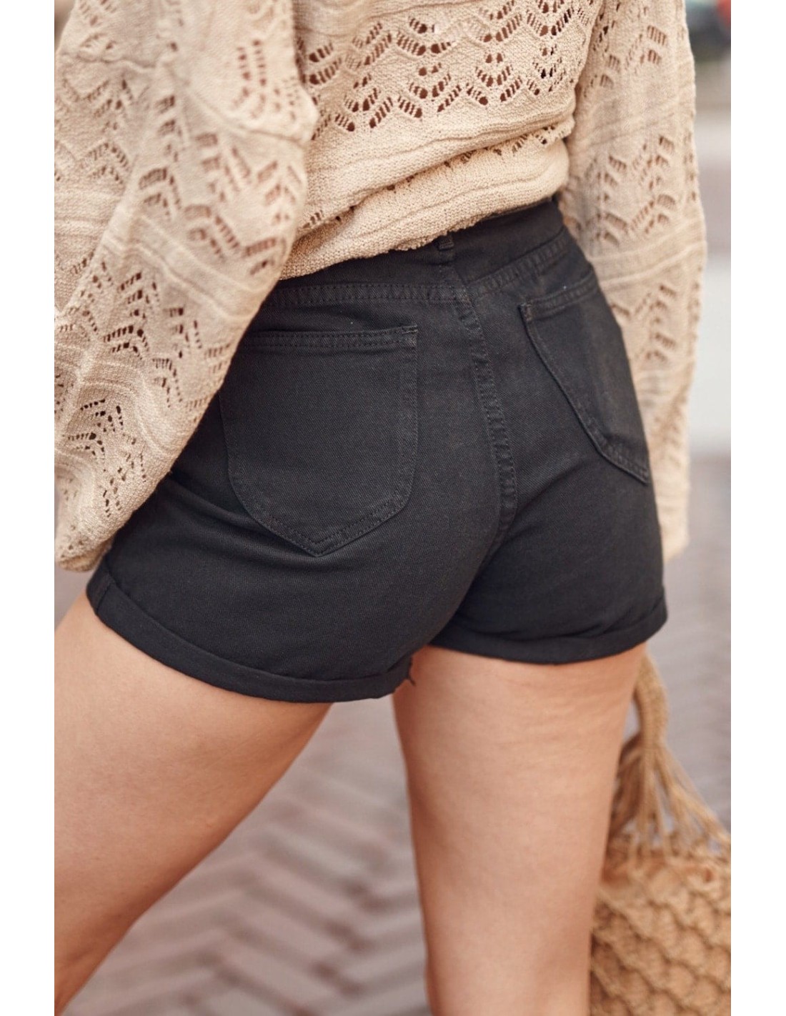 High-waisted denim shorts black 6200 - Online store - Boutique